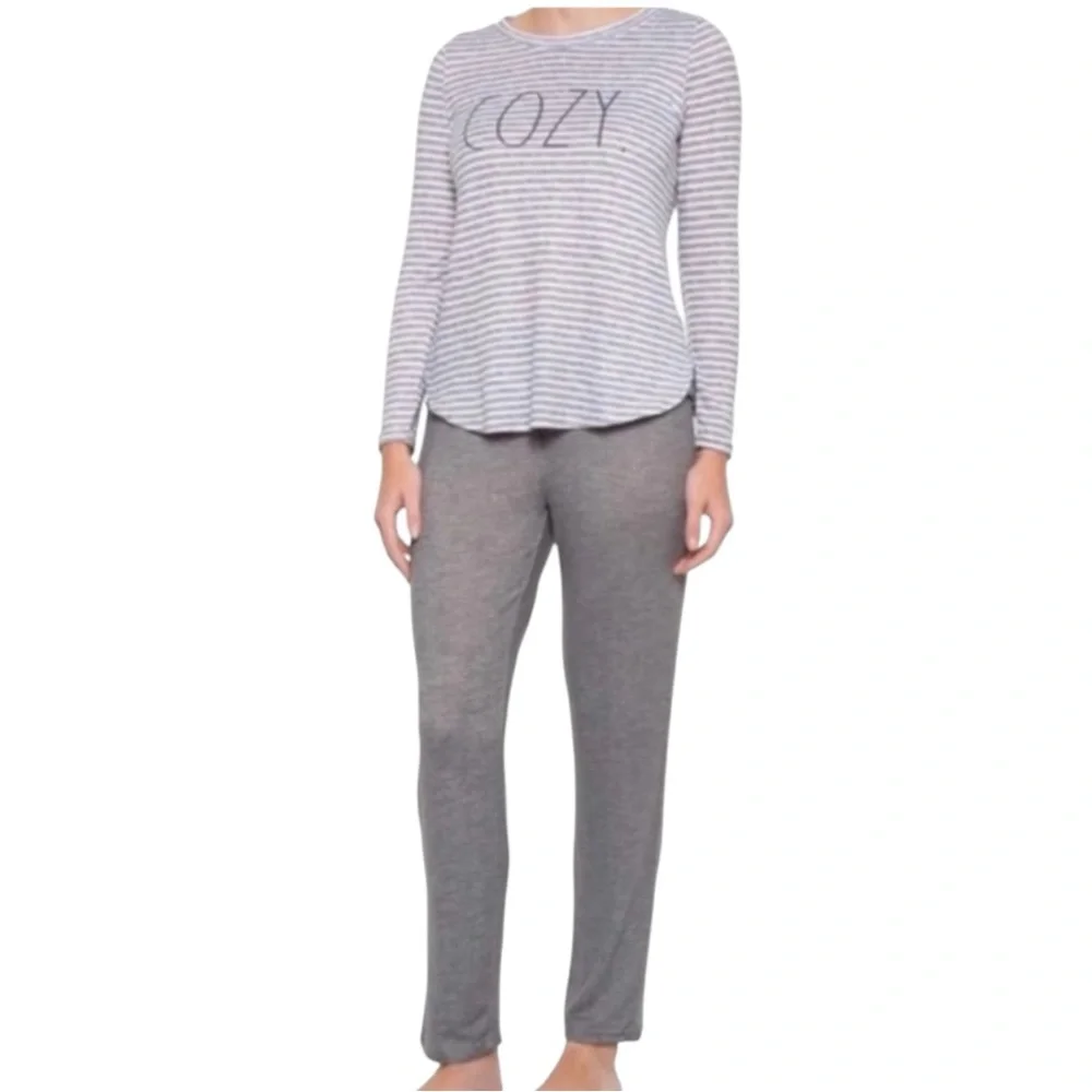 RAE DUNN “Cozy” 2PC Pajama Set in Gray/White Size Large — SUPER DUPER SOFT!!!